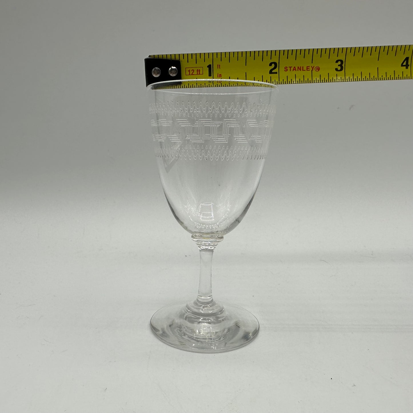 Edwardian Sherry/Port Glasses, Etched with Greek Key Design, Set of 4