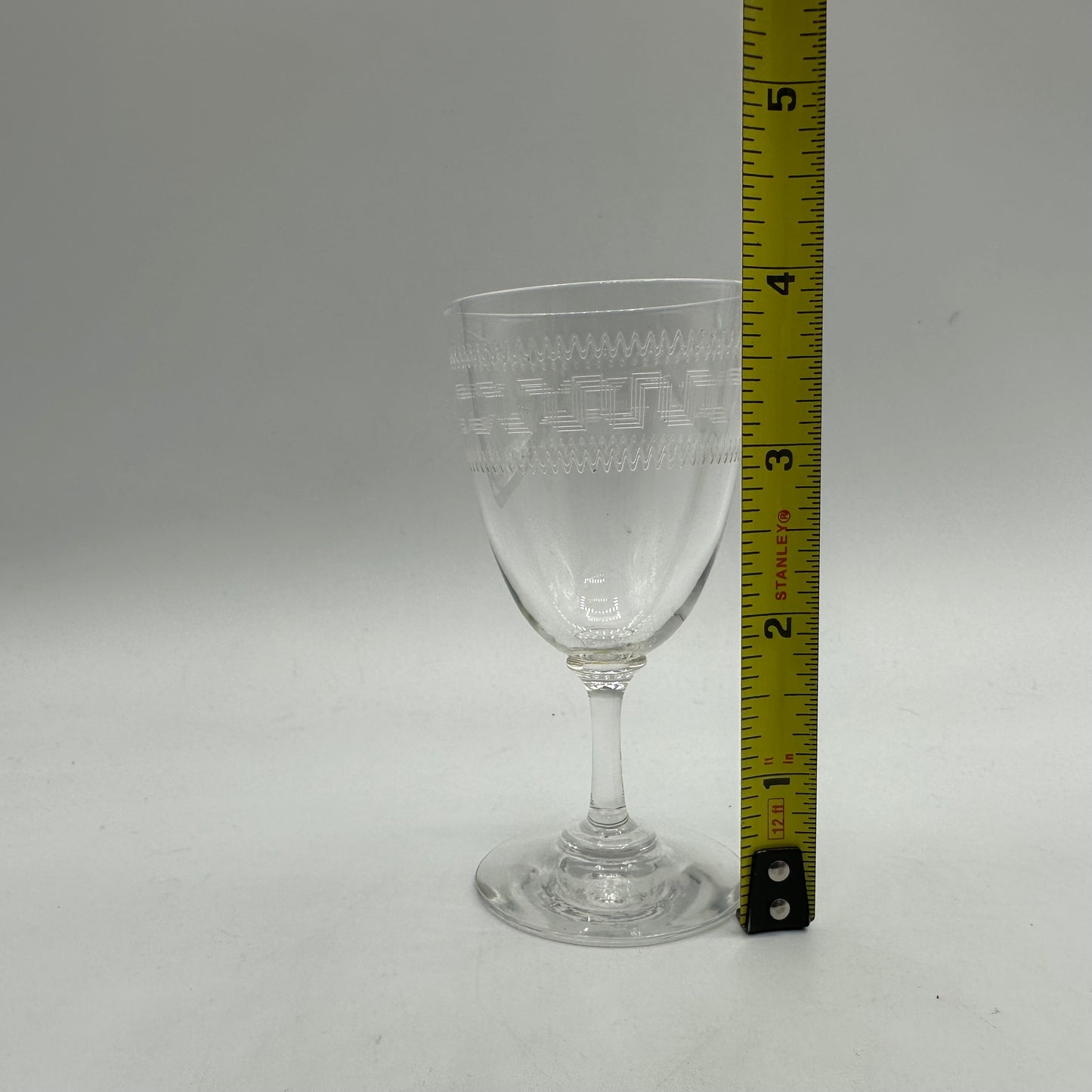 Edwardian Sherry/Port Glasses, Etched with Greek Key Design, Set of 4