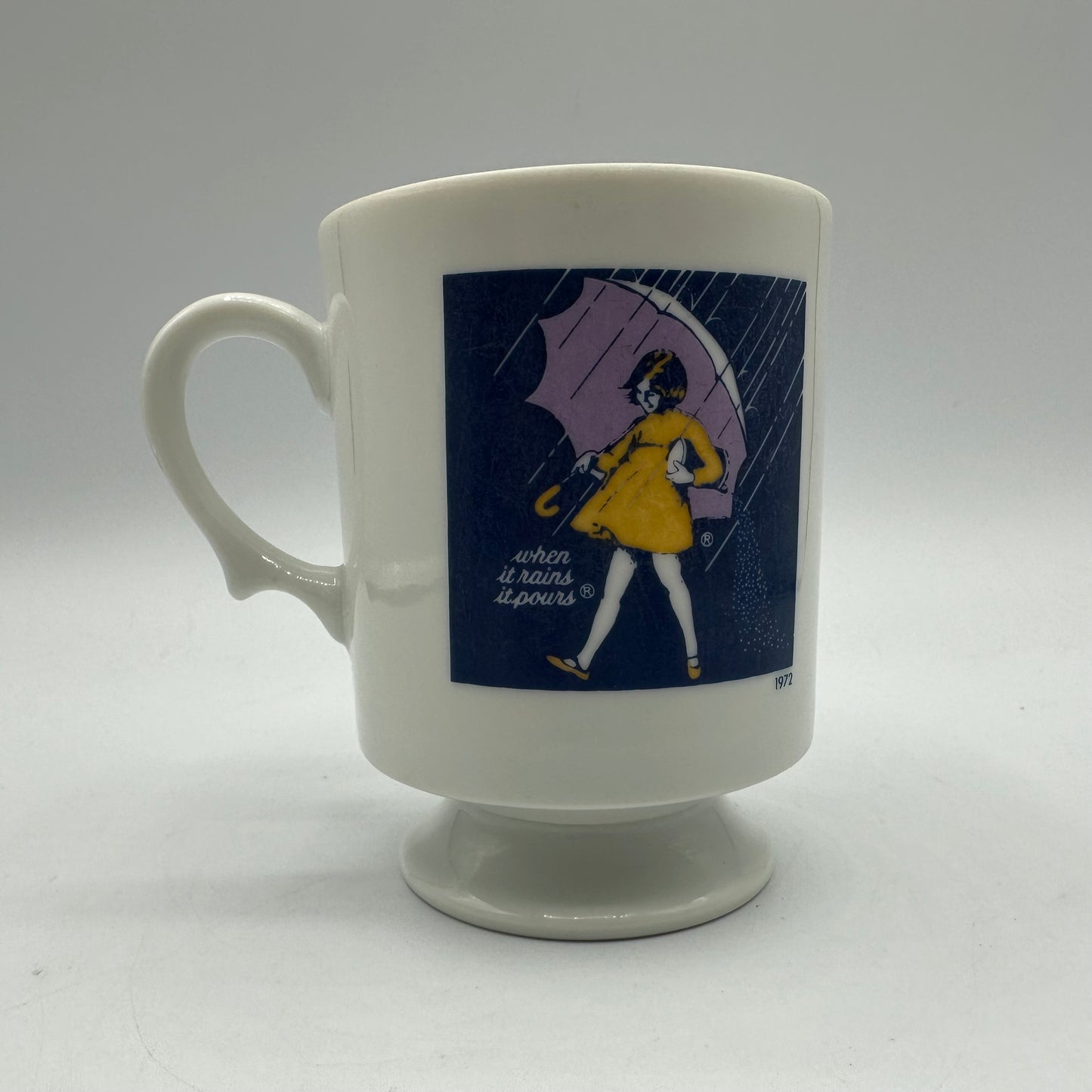 Morton's Salt Pedestal Mugs, 1956 and 1972 Logos, Set of 2