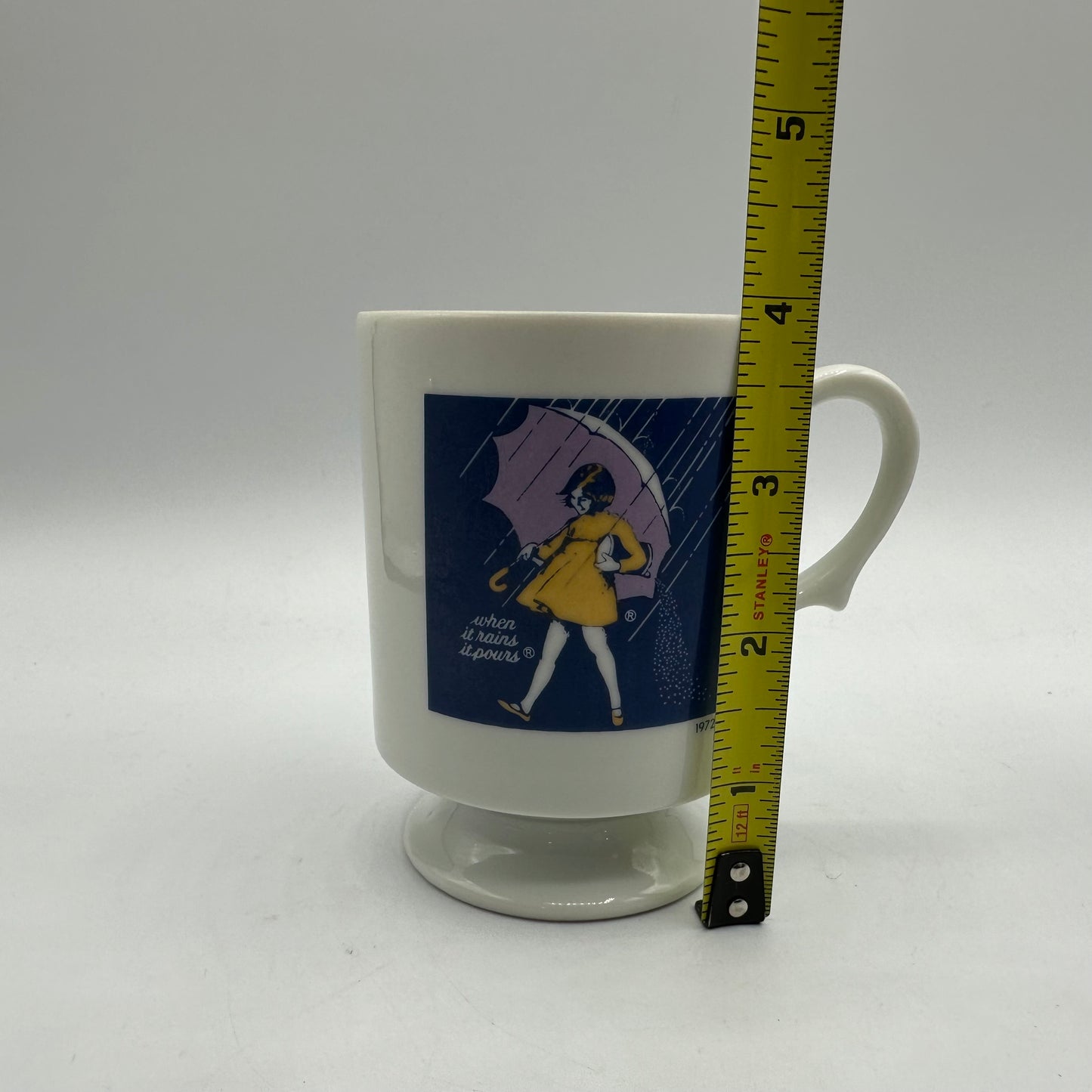 Morton's Salt Pedestal Mugs, 1956 and 1972 Logos, Set of 2
