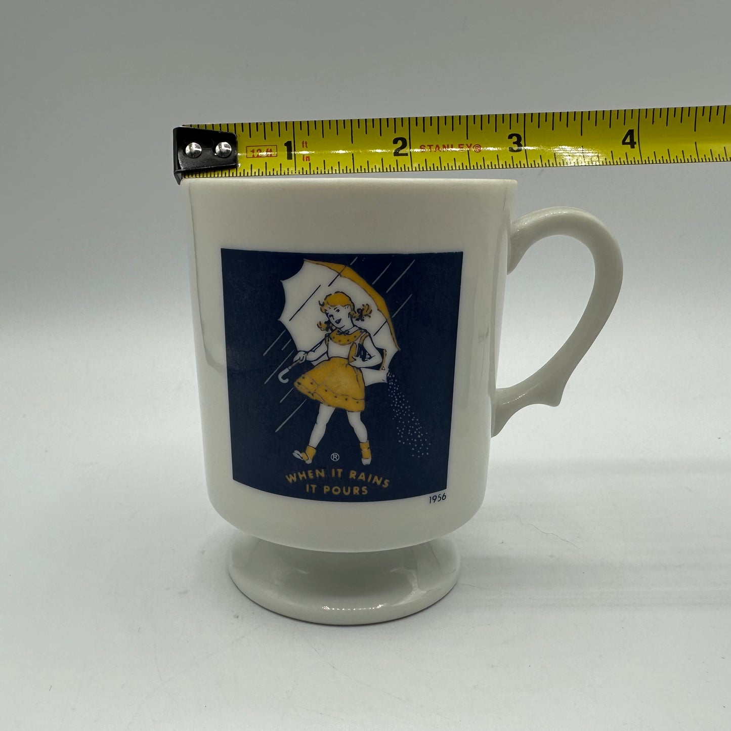 Morton's Salt Pedestal Mugs, 1956 and 1972 Logos, Set of 2
