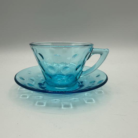 Hazel Atlas Turquoise Blue Capri Dot Cup & Saucer