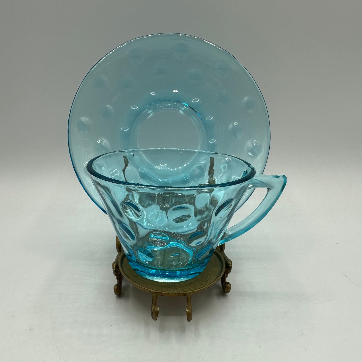 Hazel Atlas Turquoise Blue Capri Dot Cup & Saucer