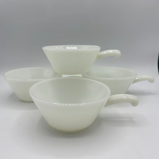 Anchor Hocking Handled Soup Bowl White Milk Glass, Set of 4