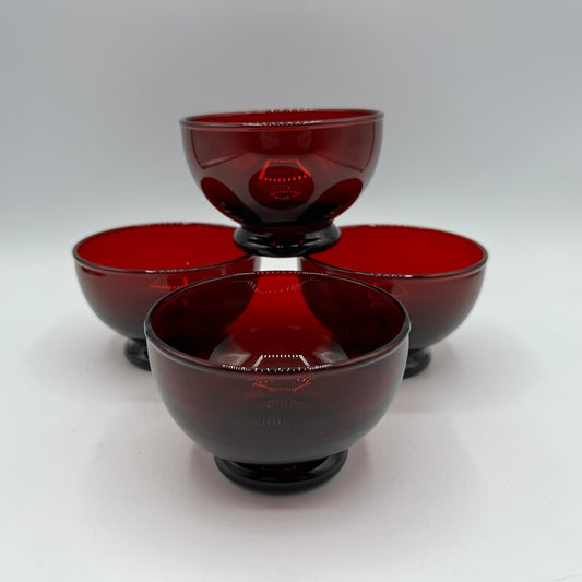 Royal Ruby Sherbert Bowl Low Footed Anchor Hocking, Set of 4