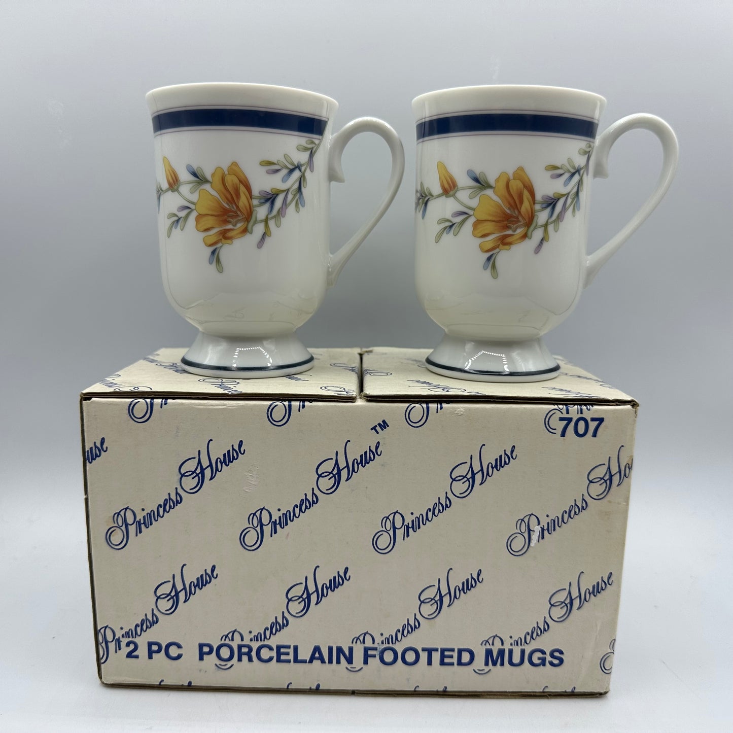 Princess House Footed Porcelain Mugs #707, Set of 2