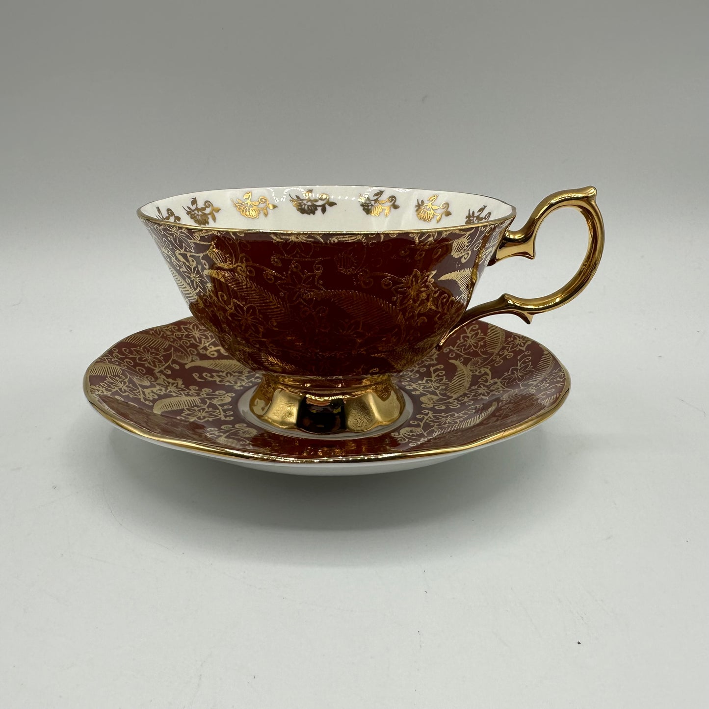 Elizabethan Cup and Saucer Sovereign Pattern-Maroon