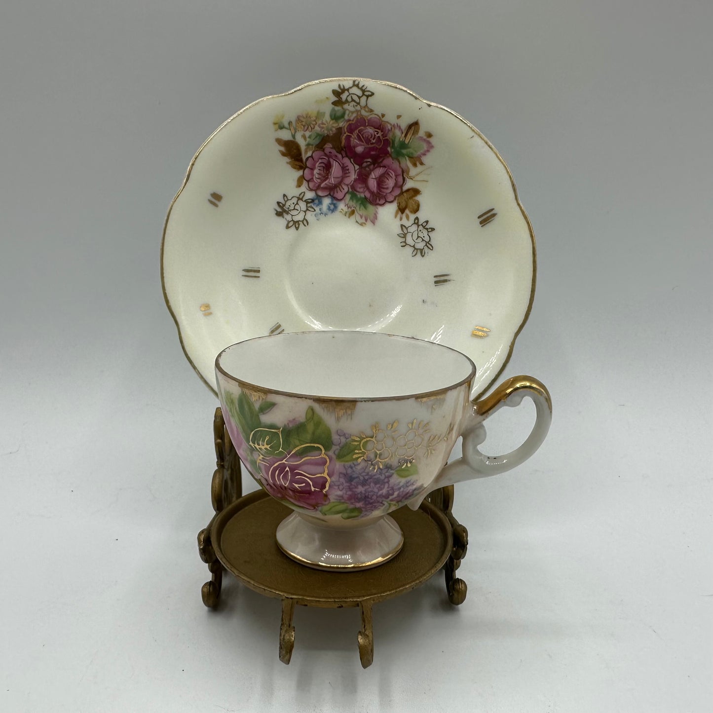 Hand Painted Betson Mini Cup and Saucer Floral Pattern