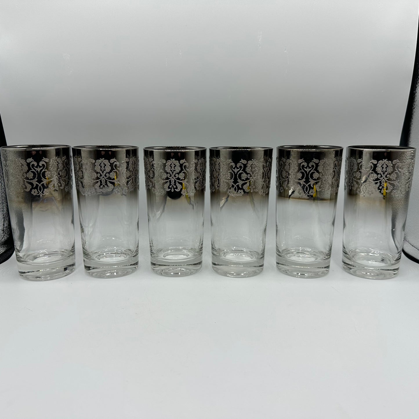 Dorothy Thorpe Style Highball Glasses Silver Fade with Raised Design, Set of 6