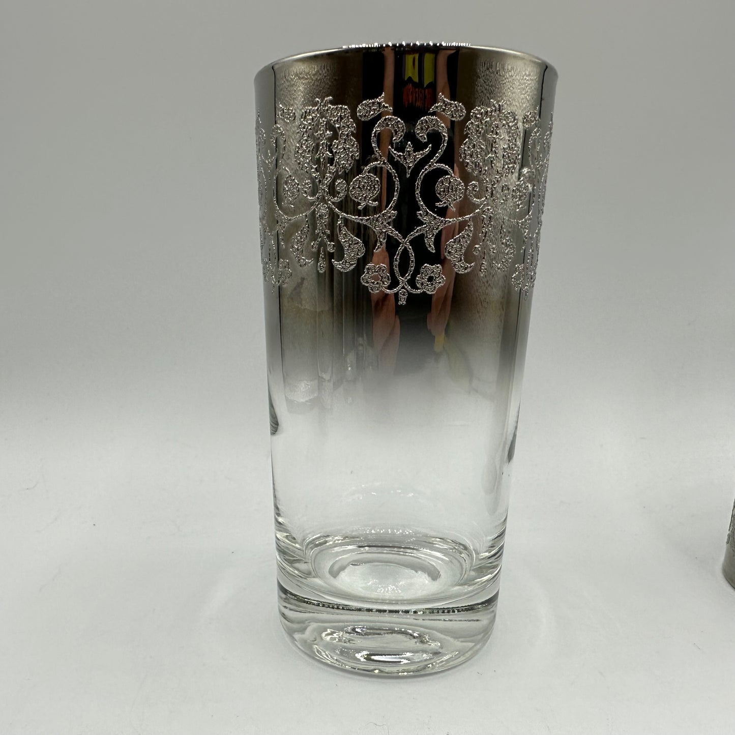 Dorothy Thorpe Style Highball Glasses Silver Fade with Raised Design, Set of 6