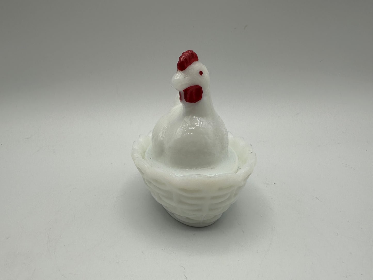 Westmoreland Milk Glass Hen on Nest, White with Red Accents