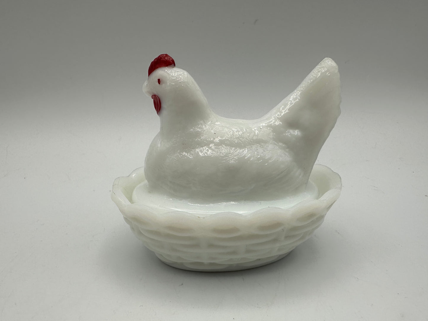 Westmoreland Milk Glass Hen on Nest, White with Red Accents