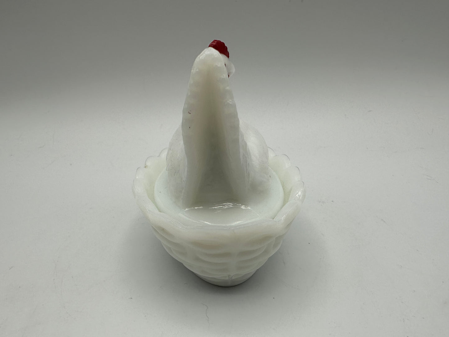 Westmoreland Milk Glass Hen on Nest, White with Red Accents