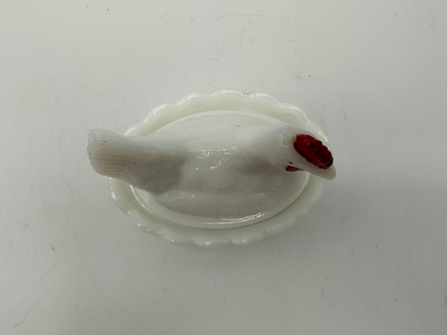 Westmoreland Milk Glass Hen on Nest, White with Red Accents