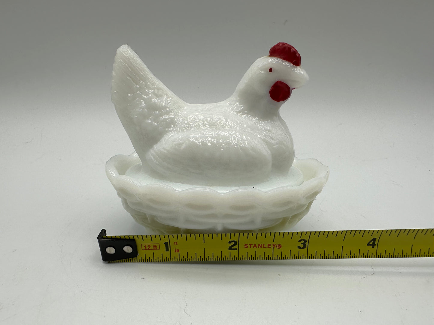 Westmoreland Milk Glass Hen on Nest, White with Red Accents