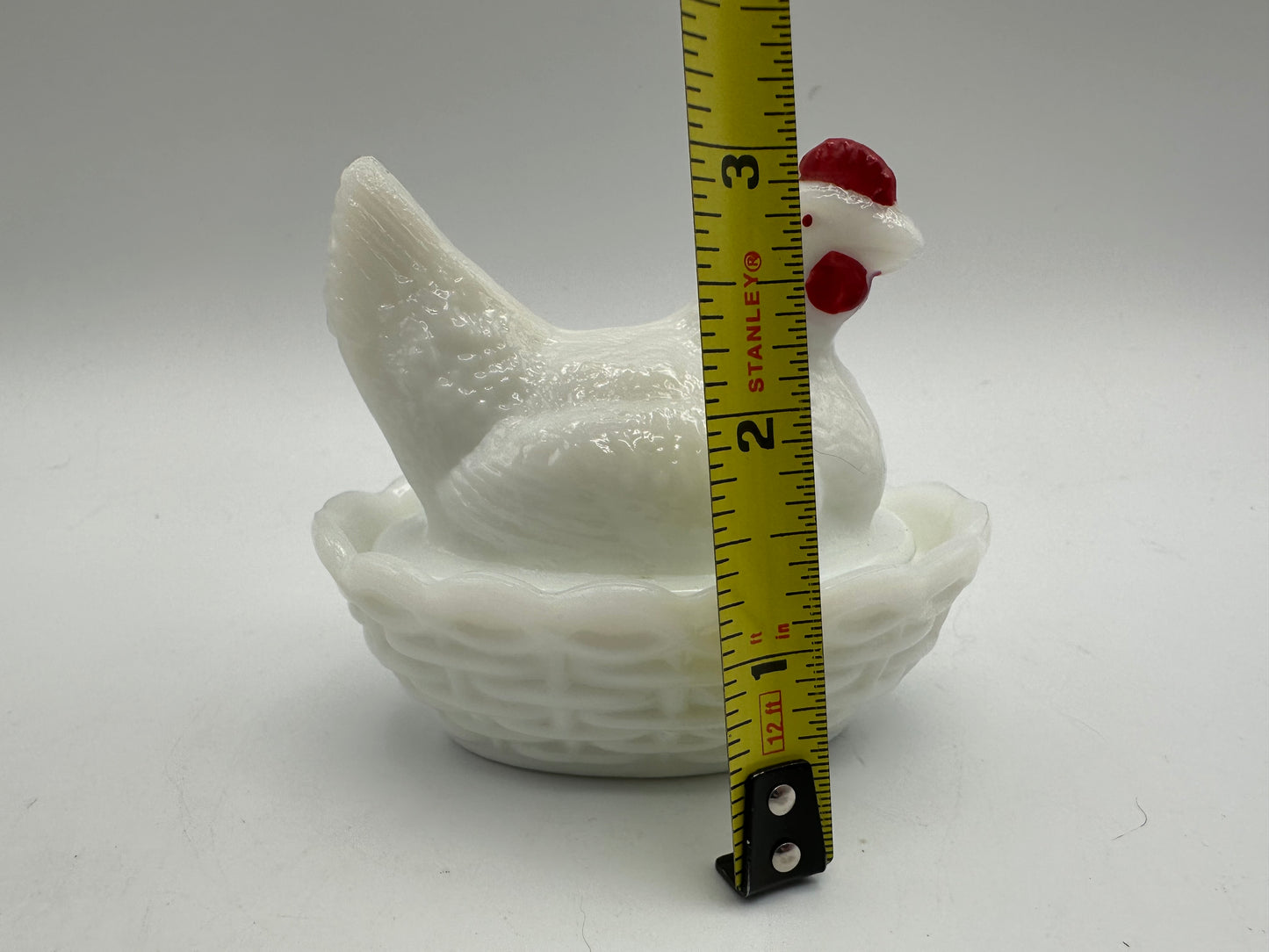 Westmoreland Milk Glass Hen on Nest, White with Red Accents