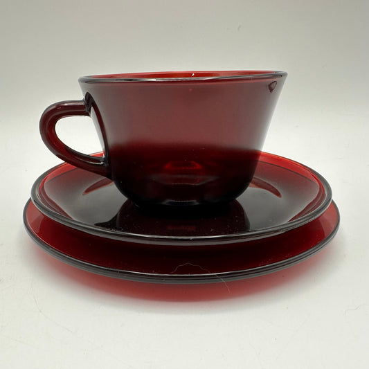 Anchor Hocking Ruby Red Cup, Saucer & Cake Plate