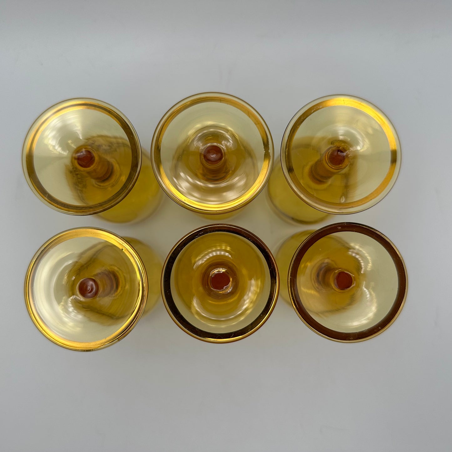 Amber Decanter and 6 Cordial Glasses, Floral Accents