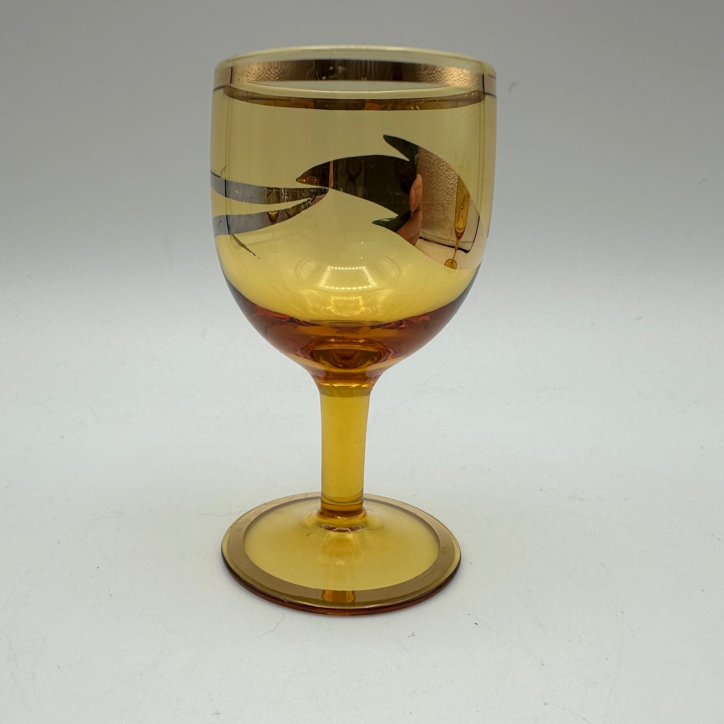 Amber Decanter and 6 Cordial Glasses, Floral Accents