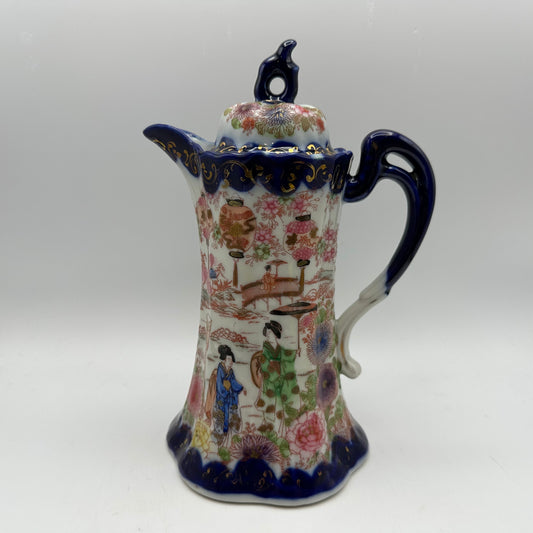 Japenese Hand Painted Geisha Blue Chocolate Pot