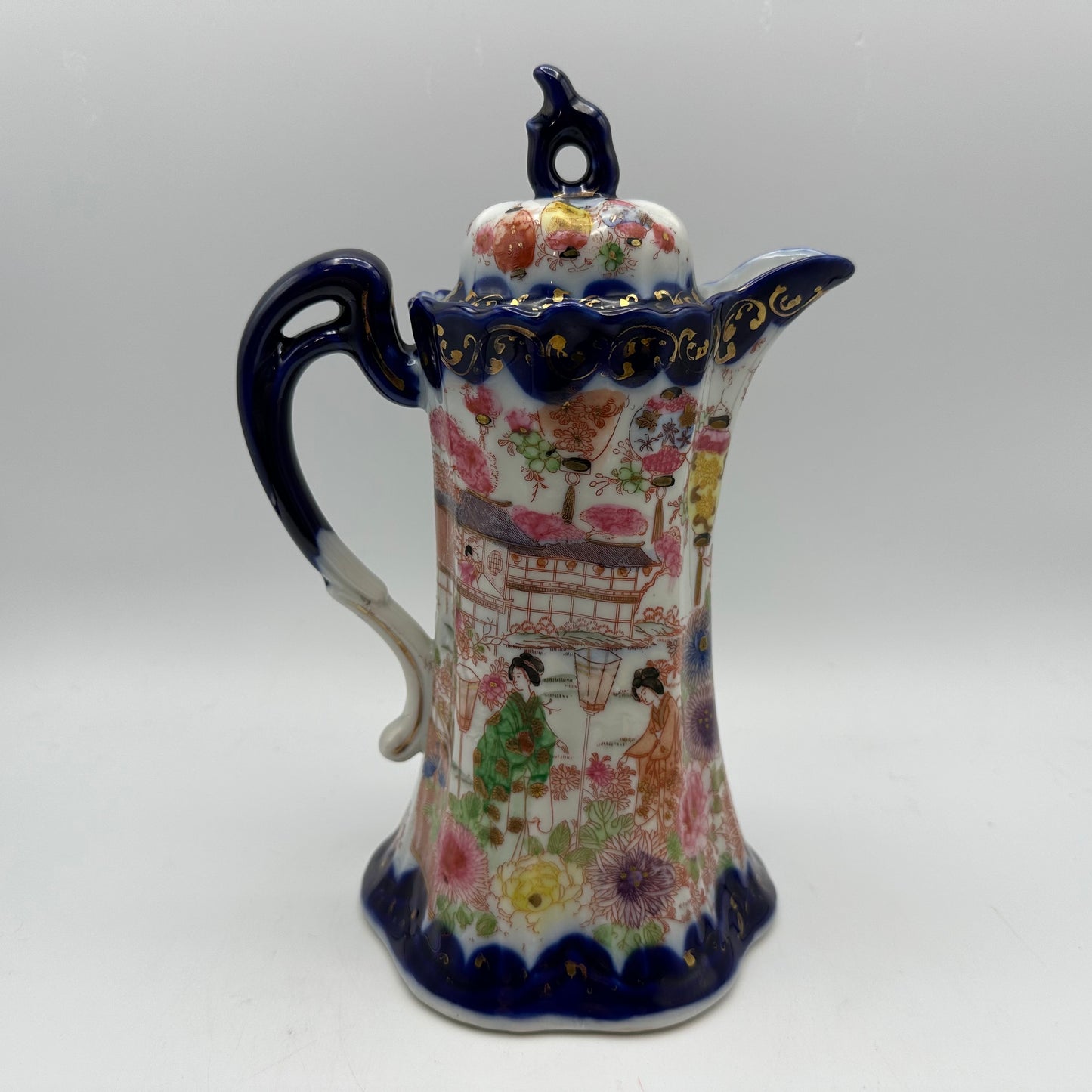 Japenese Hand Painted Geisha Blue Chocolate Pot