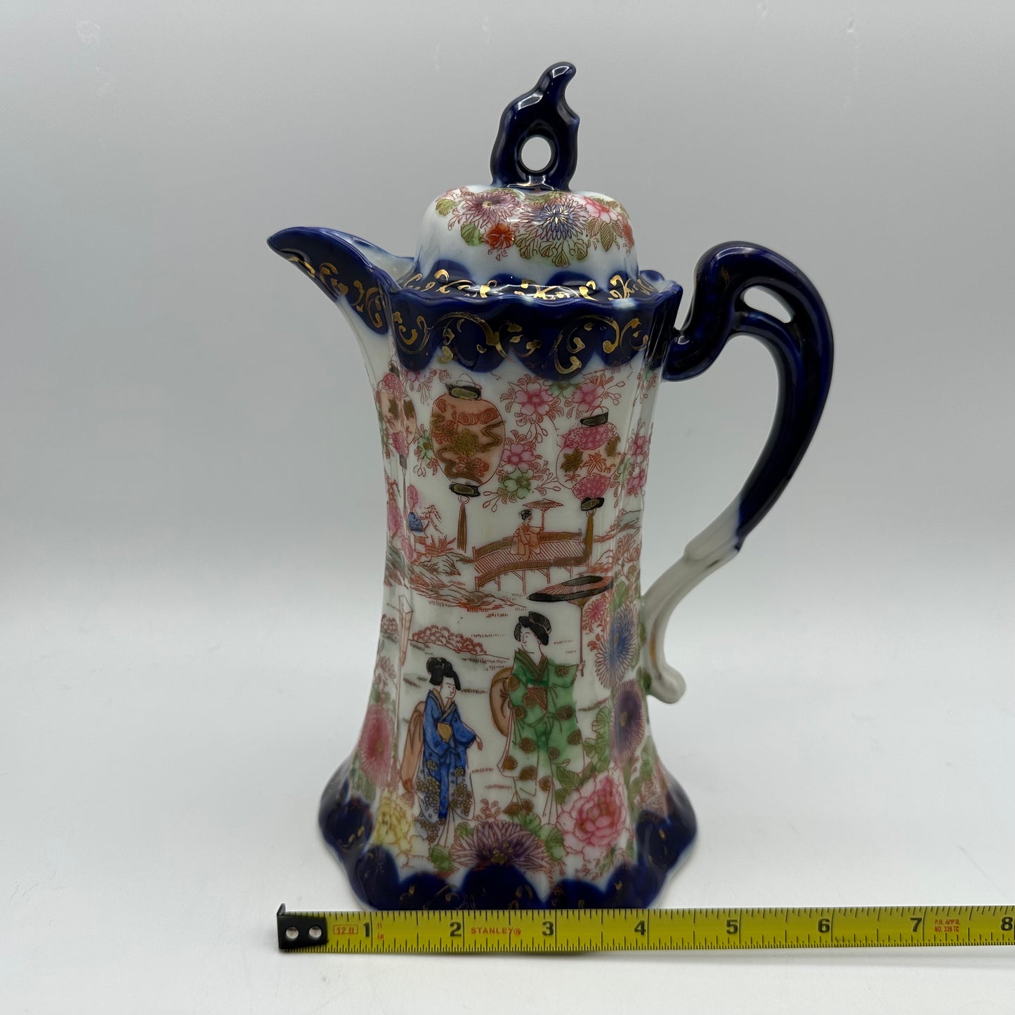 Japenese Hand Painted Geisha Blue Chocolate Pot