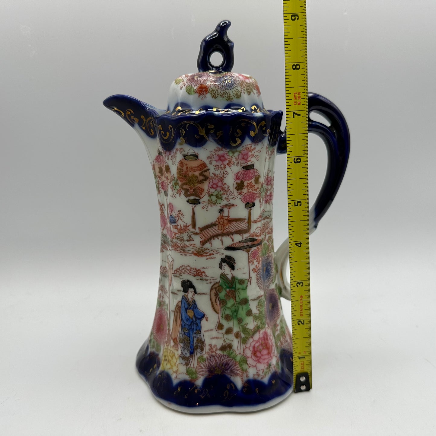 Japenese Hand Painted Geisha Blue Chocolate Pot
