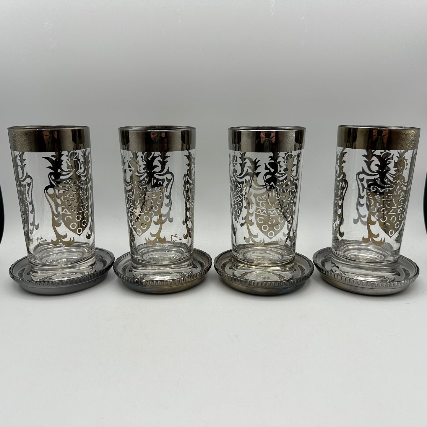 Kimiko Silver Rimmed Highball Glasses & Glass Coasters With Caddy