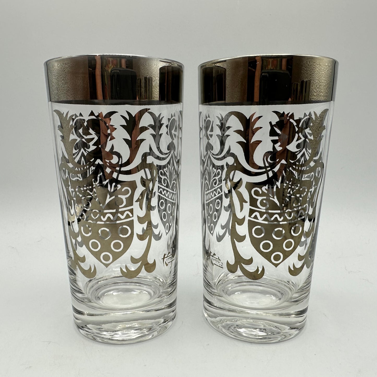 Kimiko Silver Rimmed Highball Glasses & Glass Coasters With Caddy