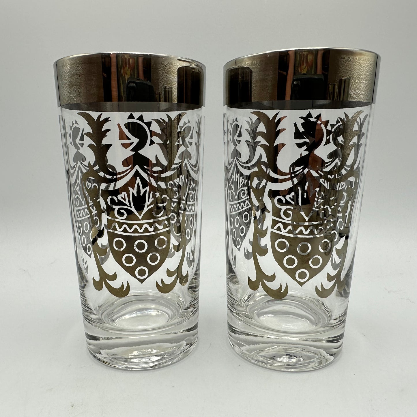 Kimiko Silver Rimmed Highball Glasses & Glass Coasters With Caddy