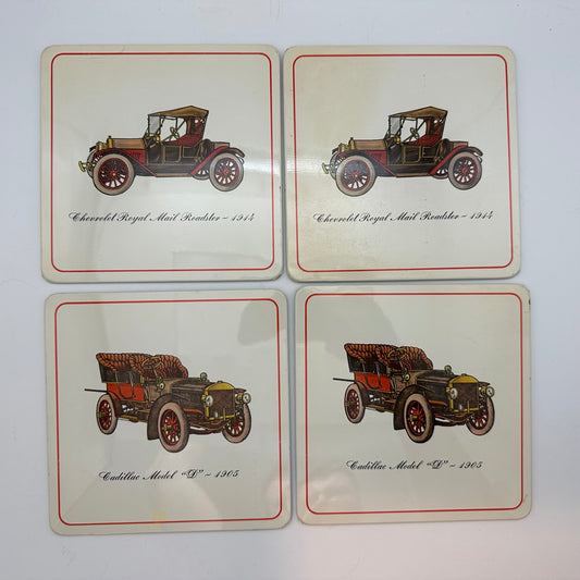 Pro-Tex Metal Hot Pad Wall Plaques Antique 1914 Chevy & 1905 Cadillac, Set of 4
