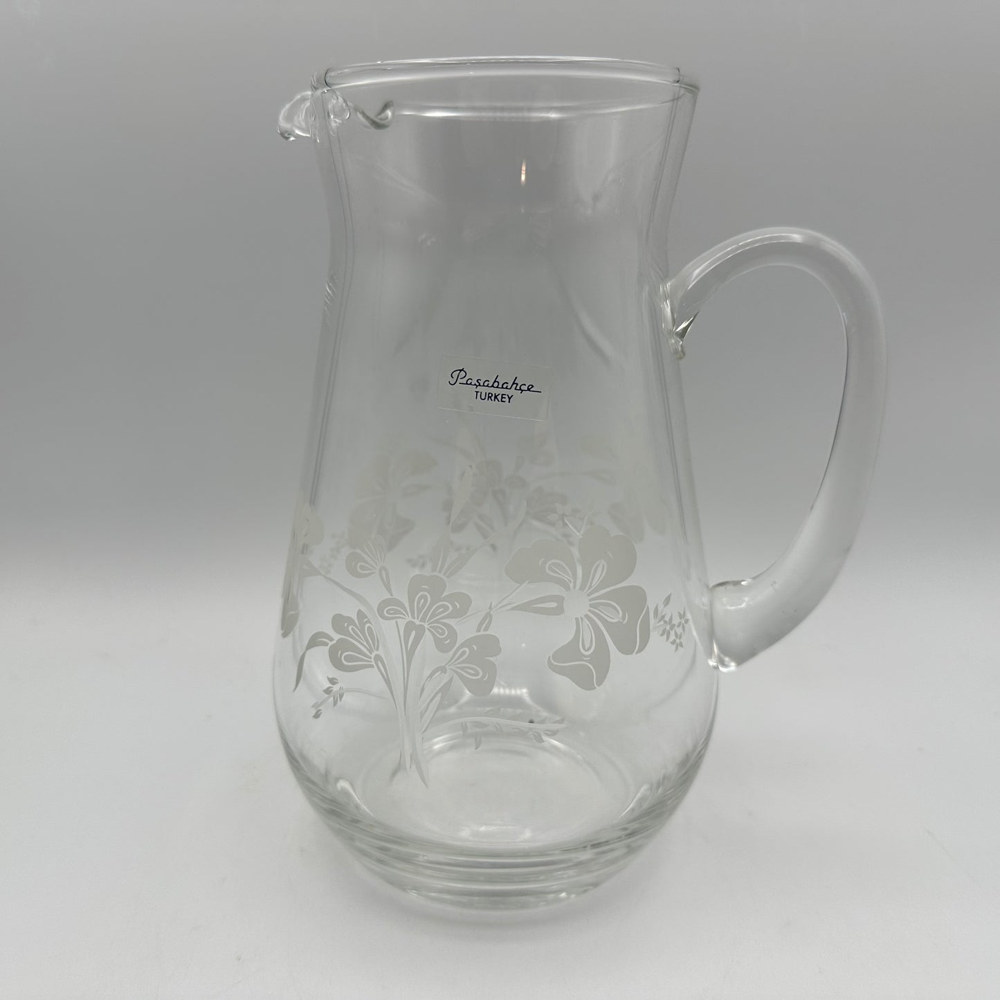 Pasabahce Crystal Pitcher, Clear with Etched Floral Design
