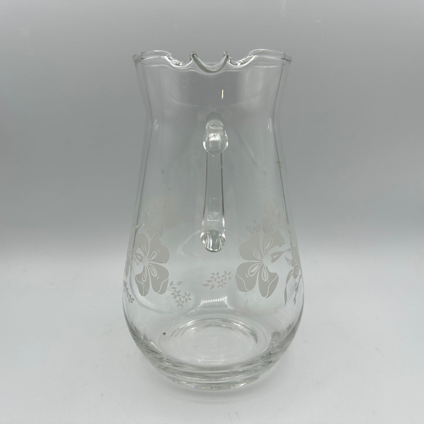 Pasabahce Crystal Pitcher, Clear with Etched Floral Design
