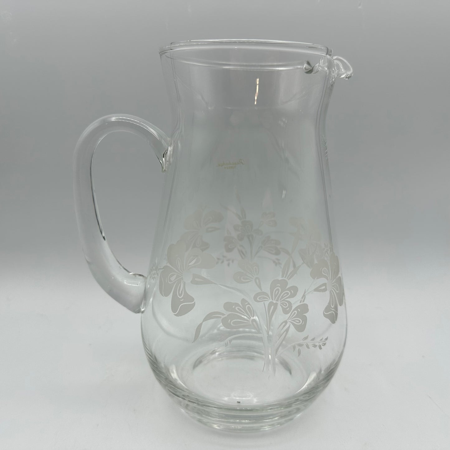 Pasabahce Crystal Pitcher, Clear with Etched Floral Design