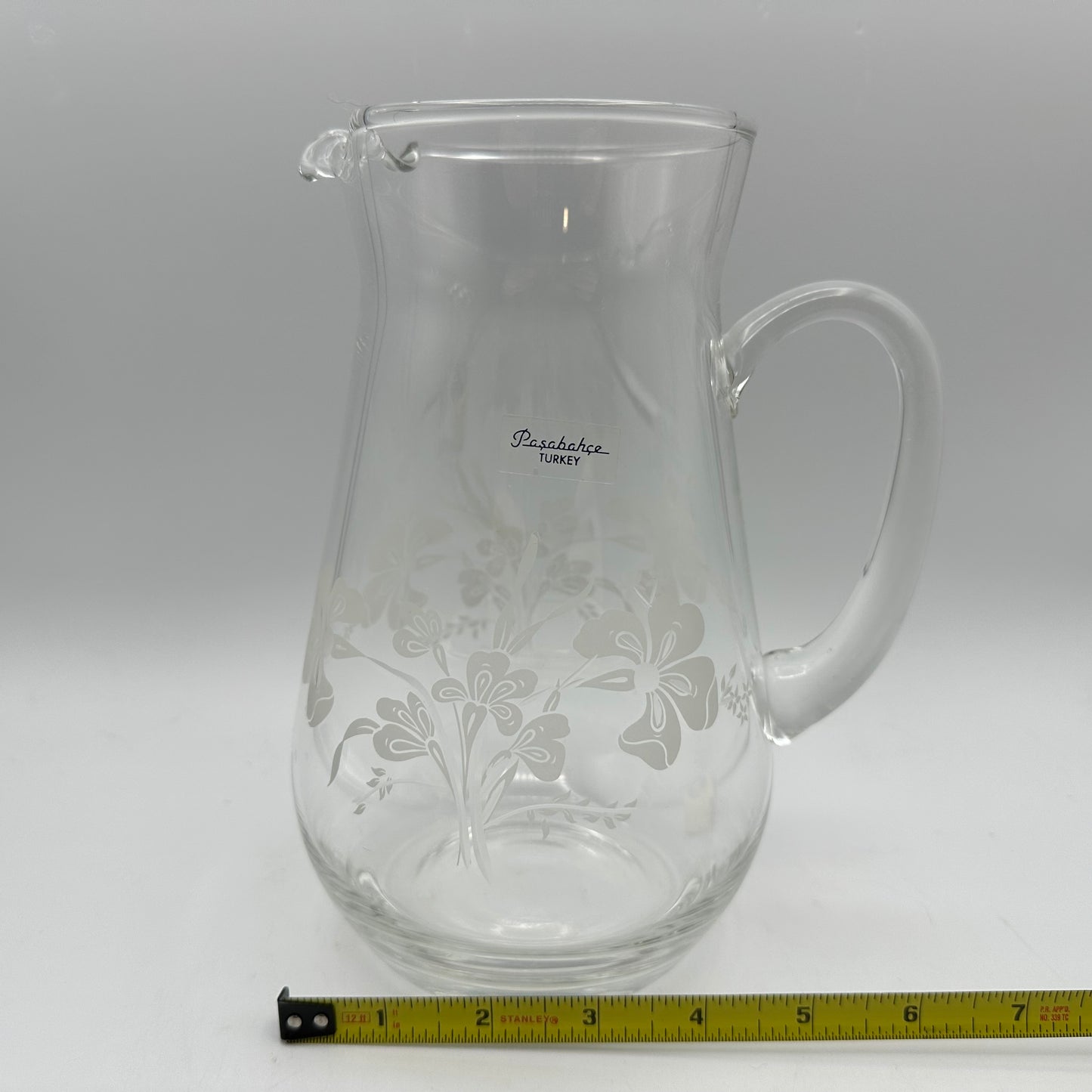 Pasabahce Crystal Pitcher, Clear with Etched Floral Design