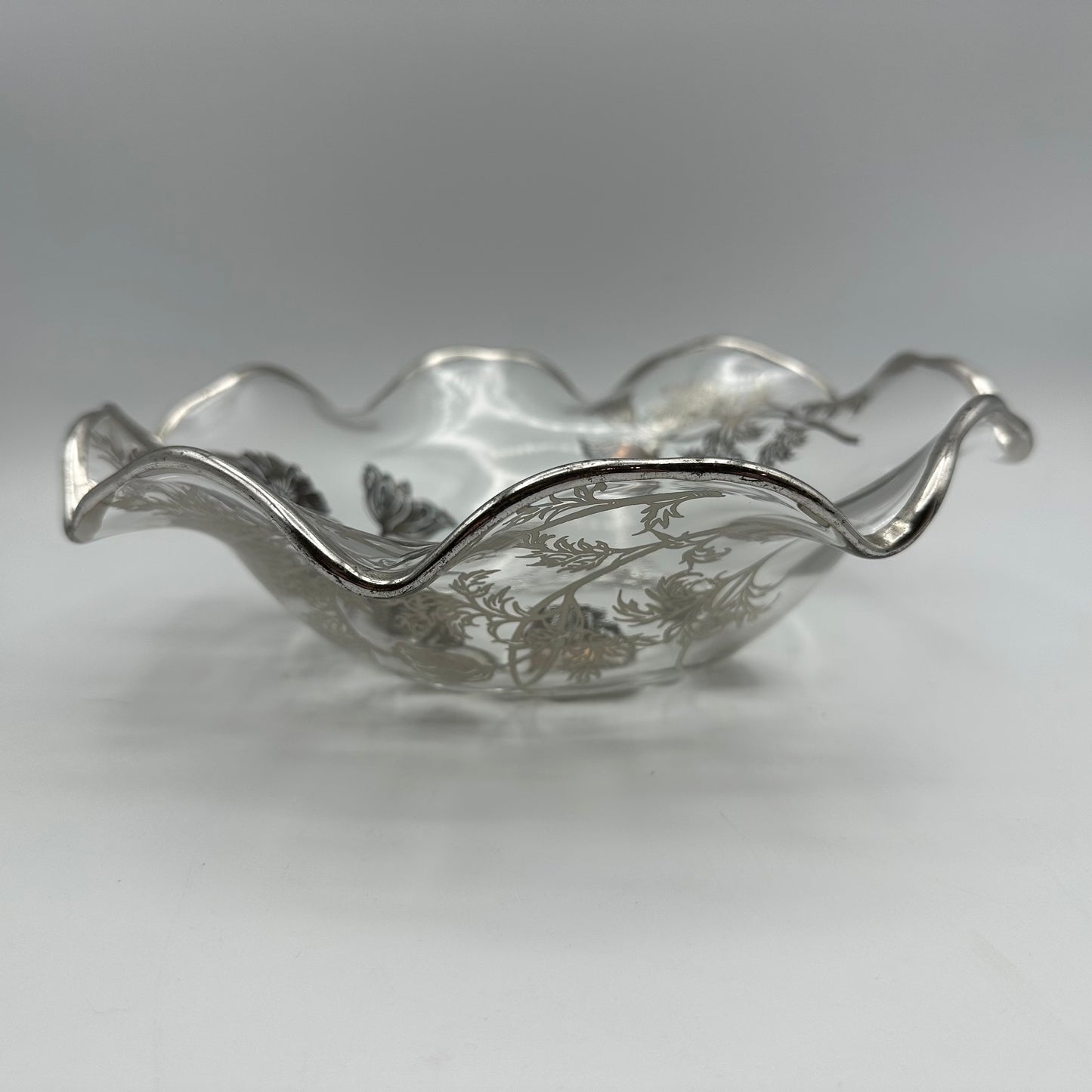 Silver City Silver Overlay Poppy Design 3 footed Candy Dish & Ruffled Edge Bowl