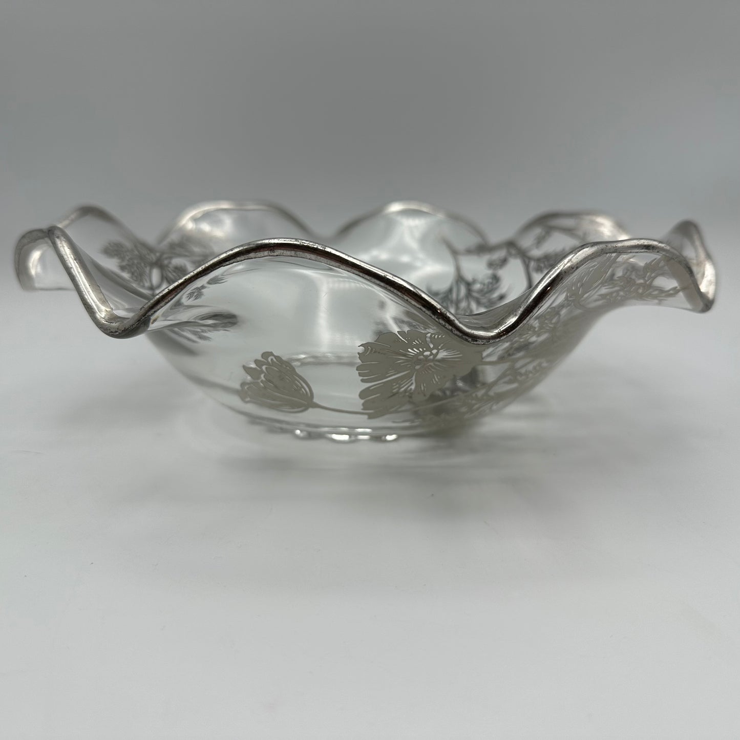 Silver City Silver Overlay Poppy Design 3 footed Candy Dish & Ruffled Edge Bowl