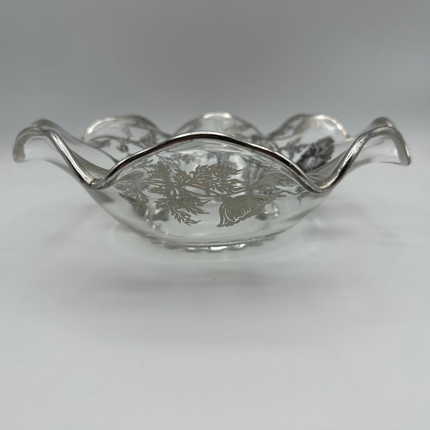 Silver City Silver Overlay Poppy Design 3 footed Candy Dish & Ruffled Edge Bowl