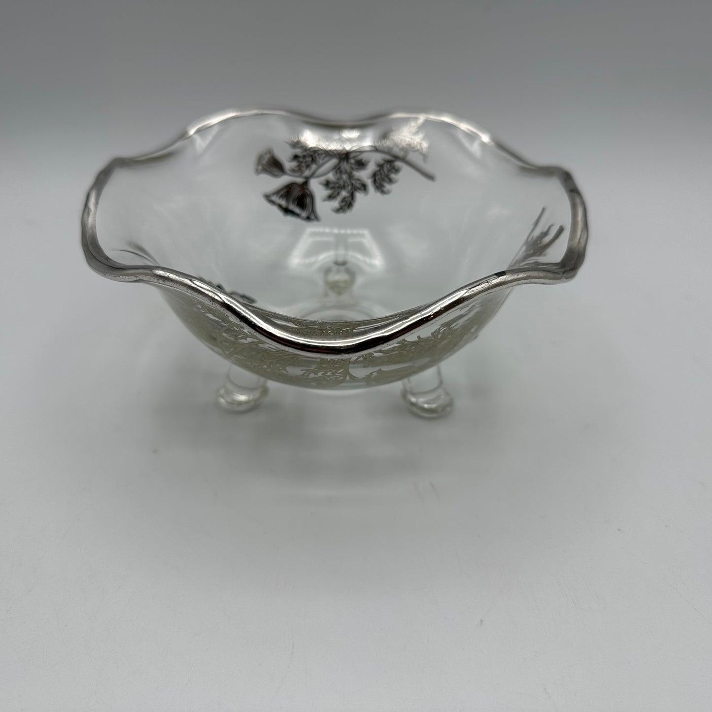 Silver City Silver Overlay Poppy Design 3 footed Candy Dish & Ruffled Edge Bowl