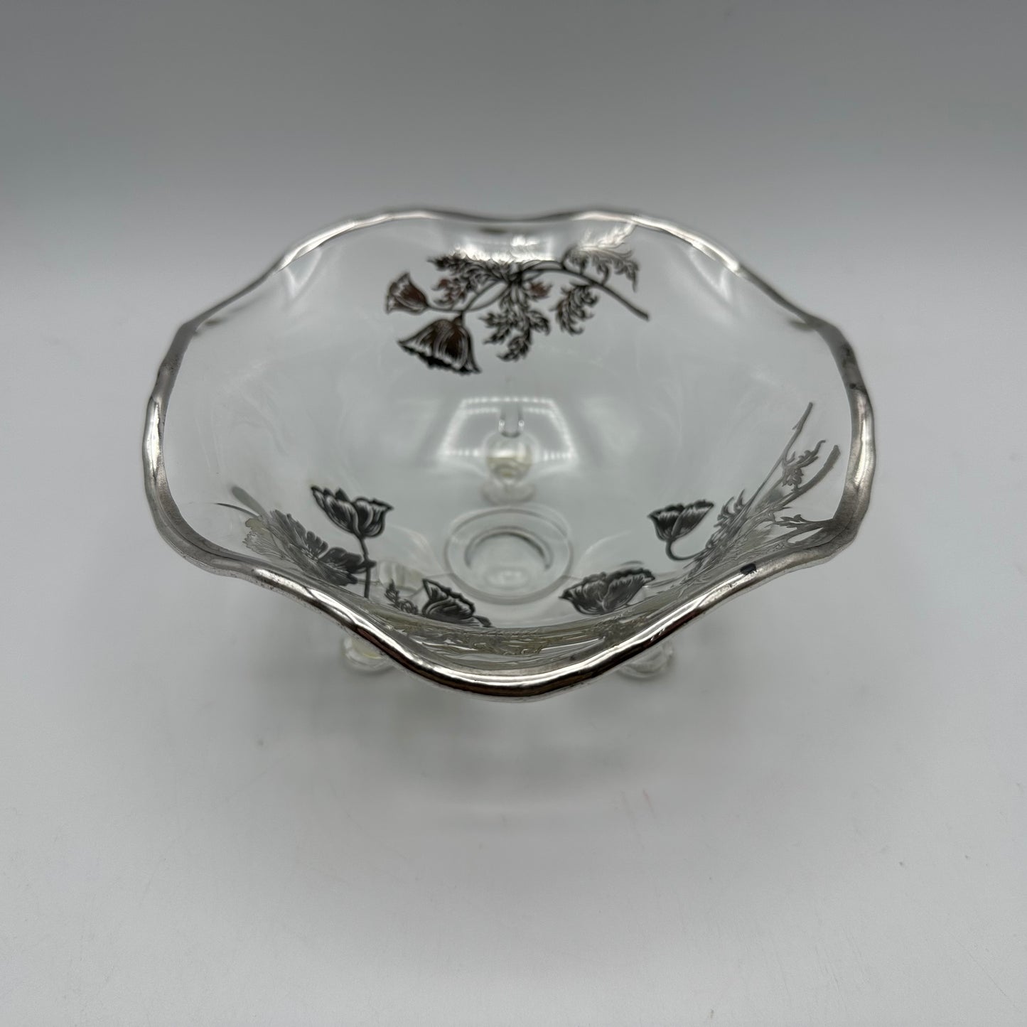 Silver City Silver Overlay Poppy Design 3 footed Candy Dish & Ruffled Edge Bowl