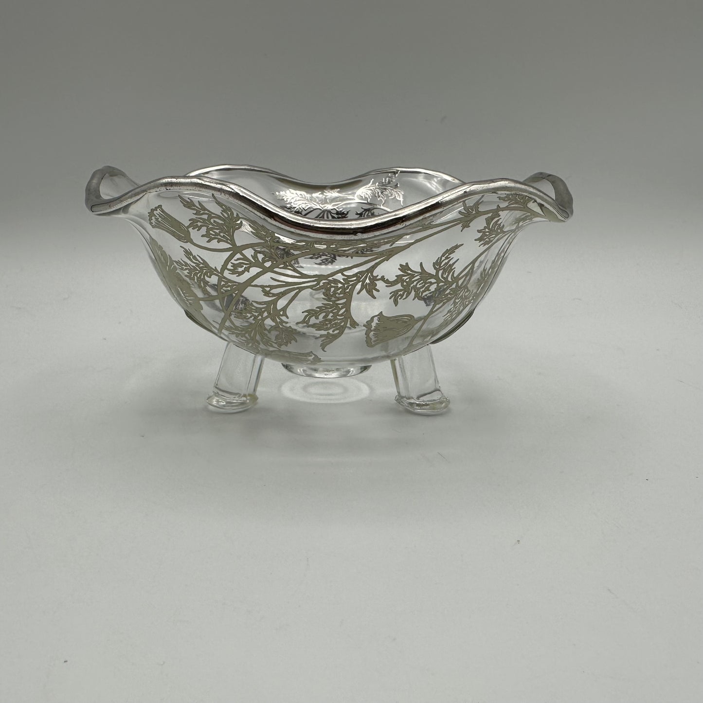 Silver City Silver Overlay Poppy Design 3 footed Candy Dish & Ruffled Edge Bowl