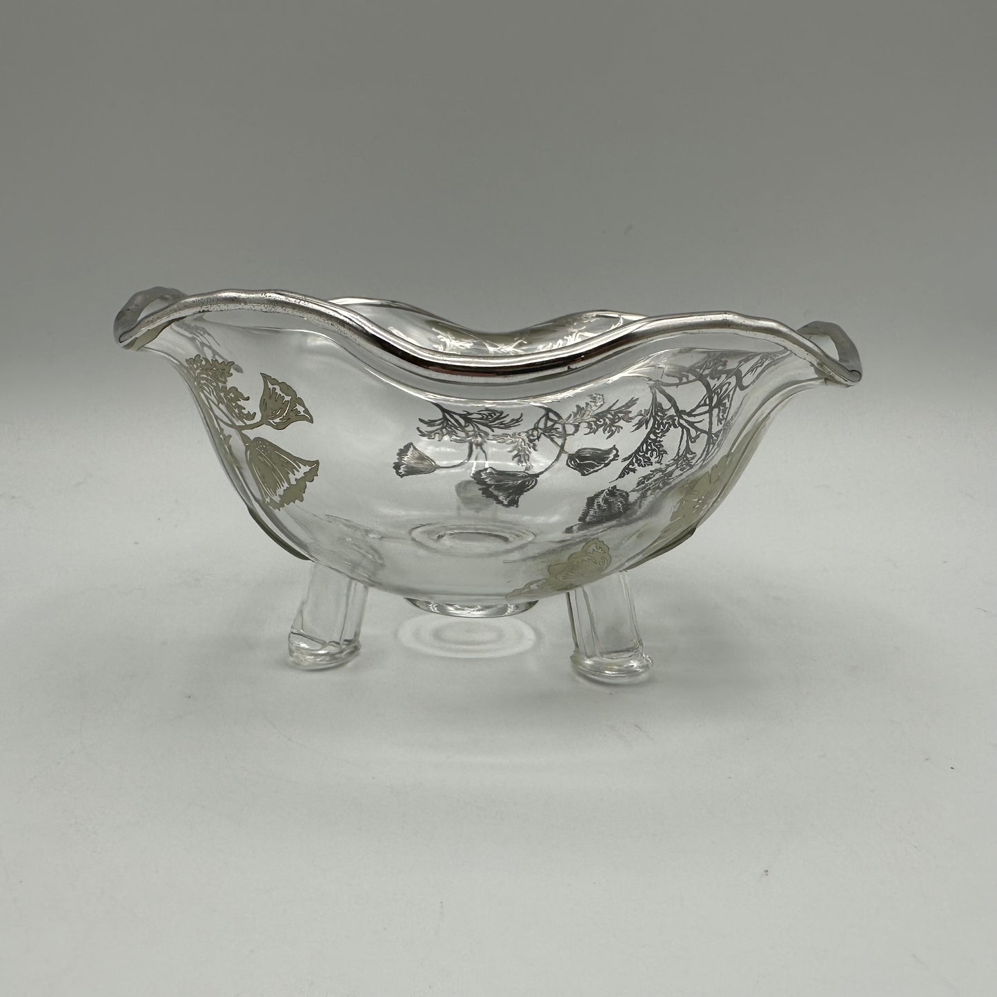 Silver City Silver Overlay Poppy Design 3 footed Candy Dish & Ruffled Edge Bowl