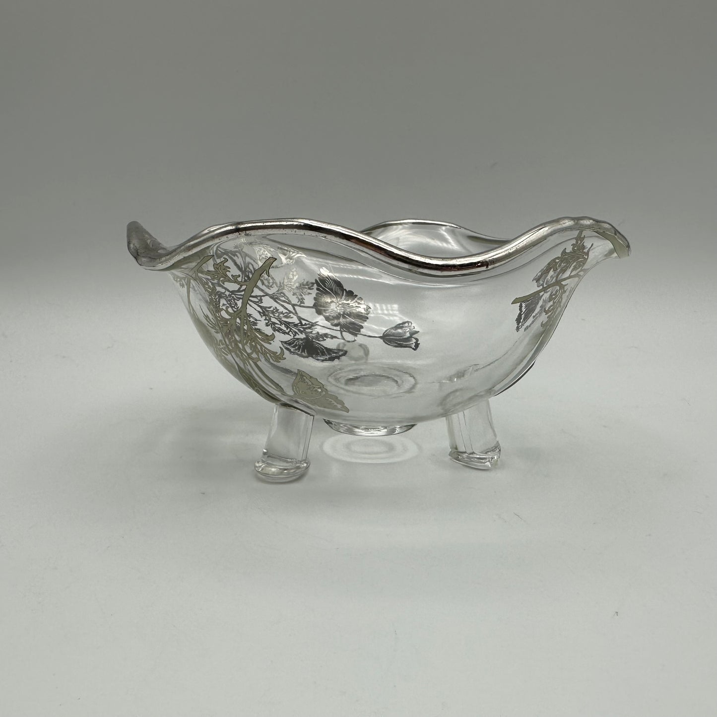 Silver City Silver Overlay Poppy Design 3 footed Candy Dish & Ruffled Edge Bowl