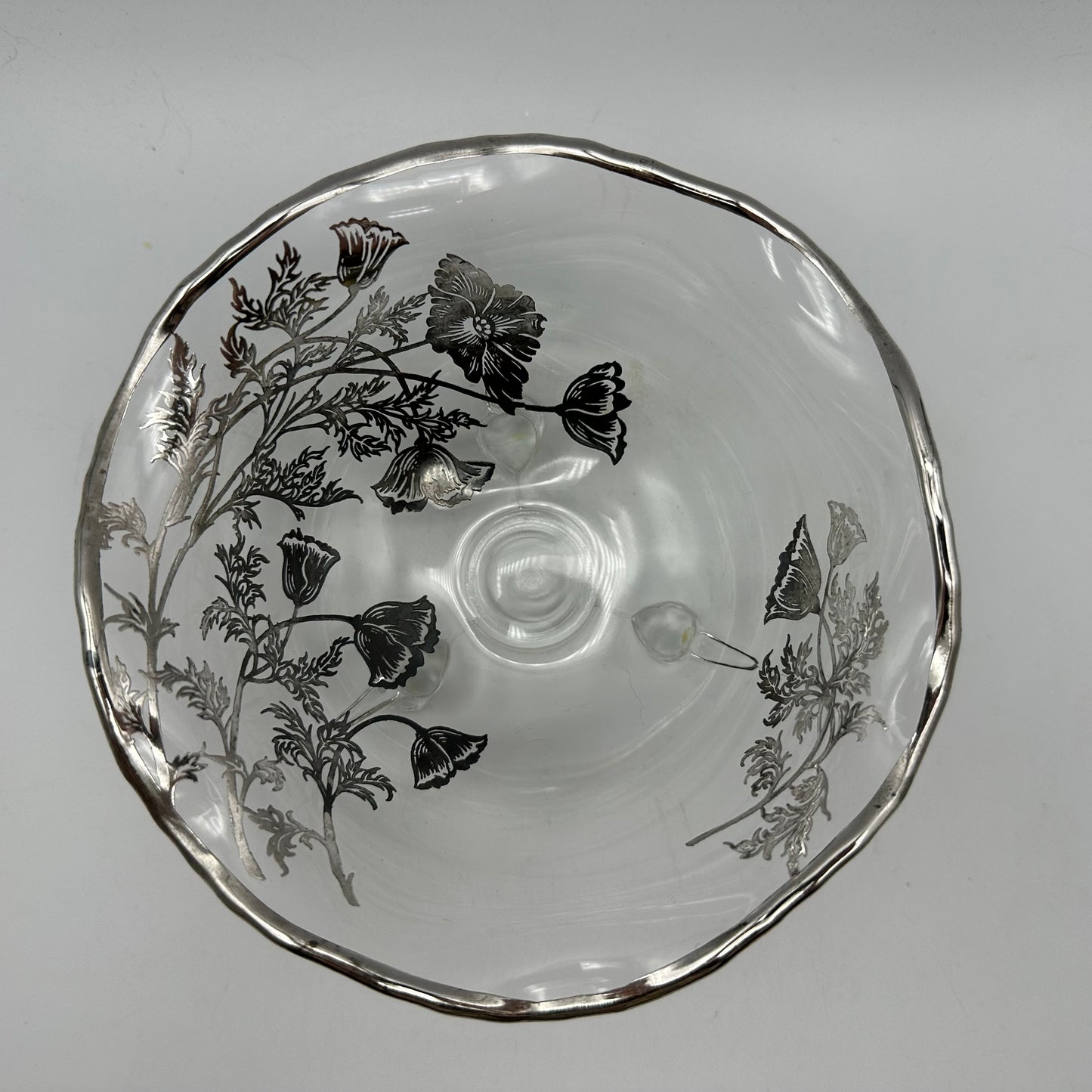 Silver City Silver Overlay Poppy Design 3 footed Candy Dish & Ruffled Edge Bowl