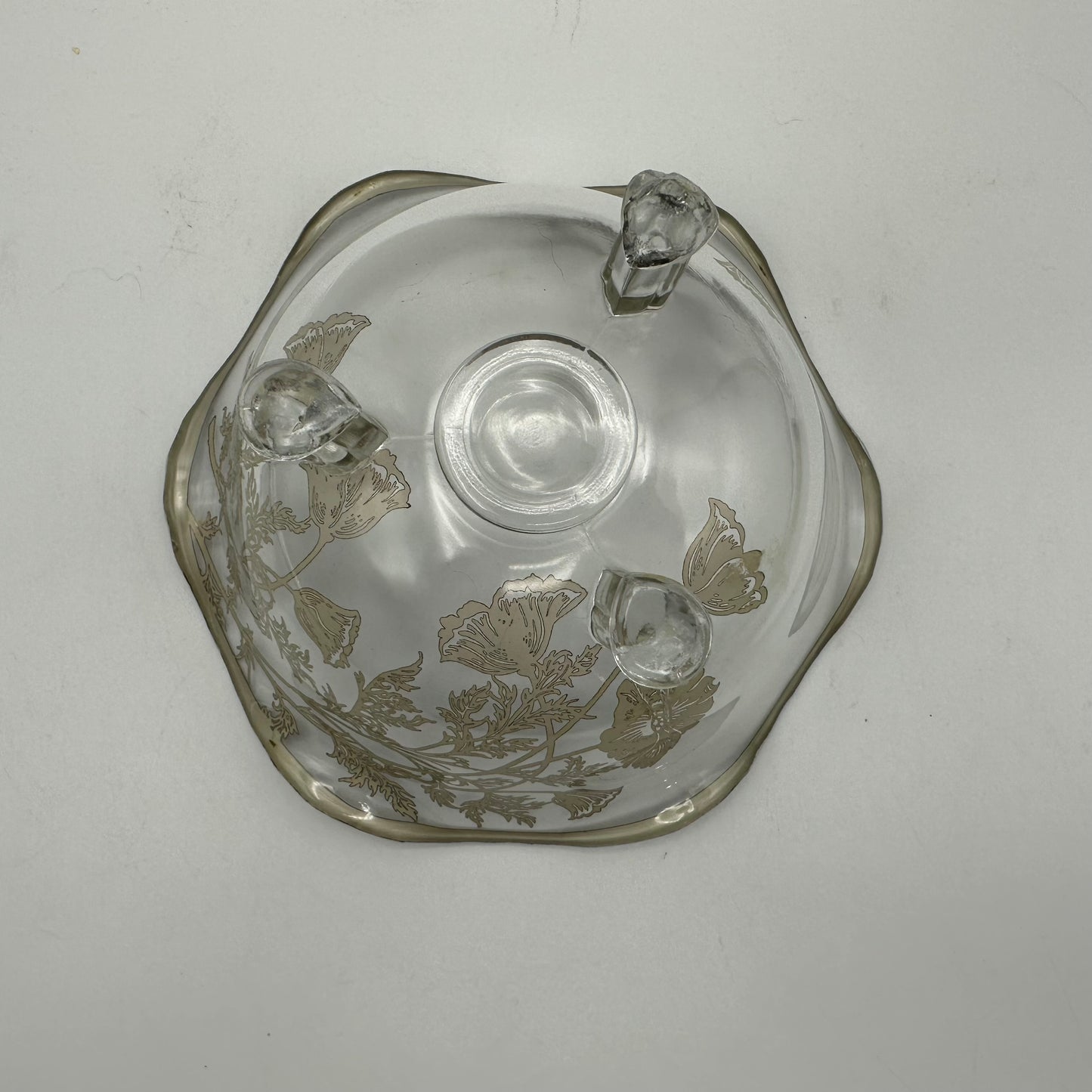 Silver City Silver Overlay Poppy Design 3 footed Candy Dish & Ruffled Edge Bowl