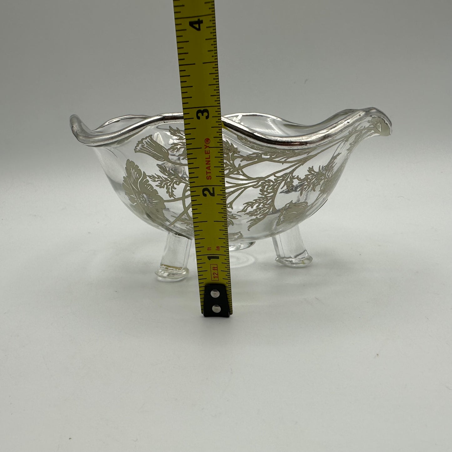 Silver City Silver Overlay Poppy Design 3 footed Candy Dish & Ruffled Edge Bowl