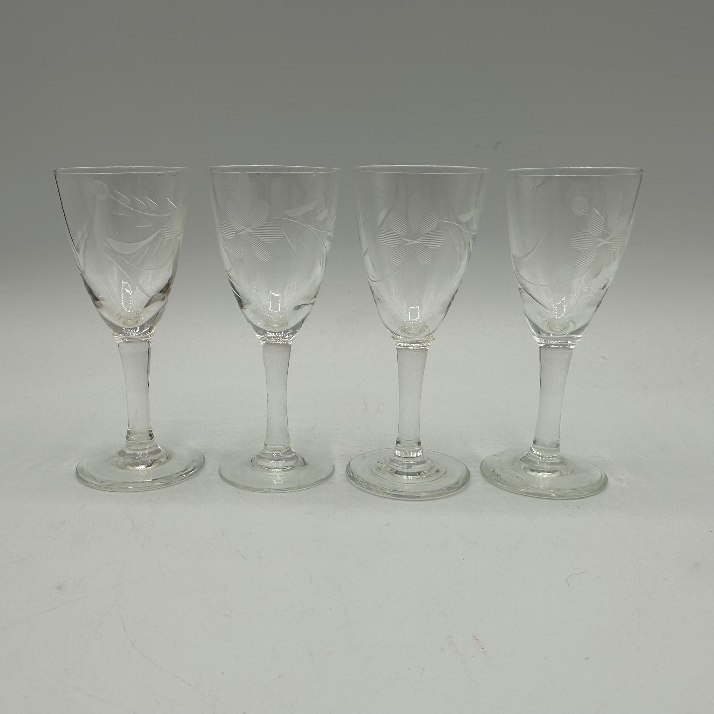 Etched Cordials, Floral Patter, Set of 4