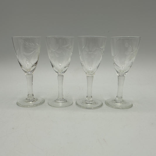 Etched Cordials, Floral Patter, Set of 4