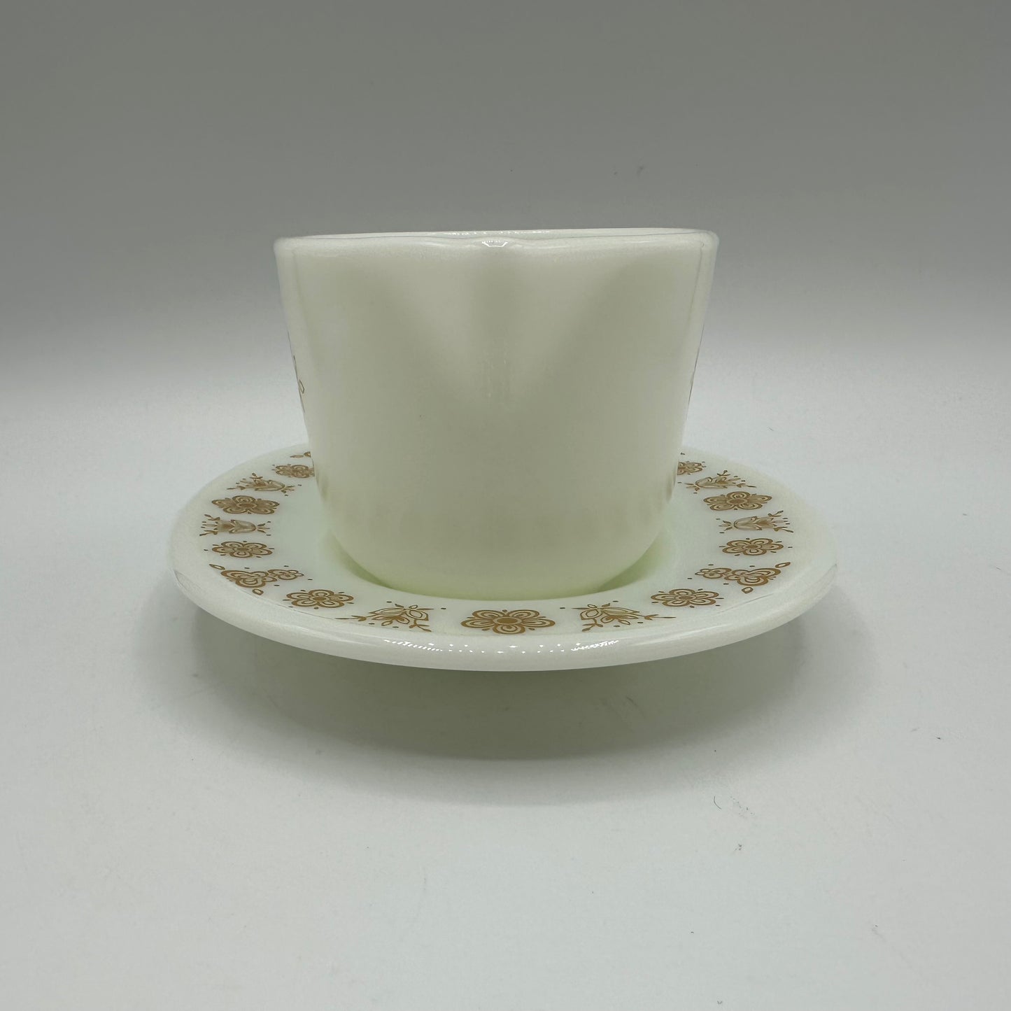 1970s Gold Butterfly Pyrex Milk Glass Gravy Boat & Platter