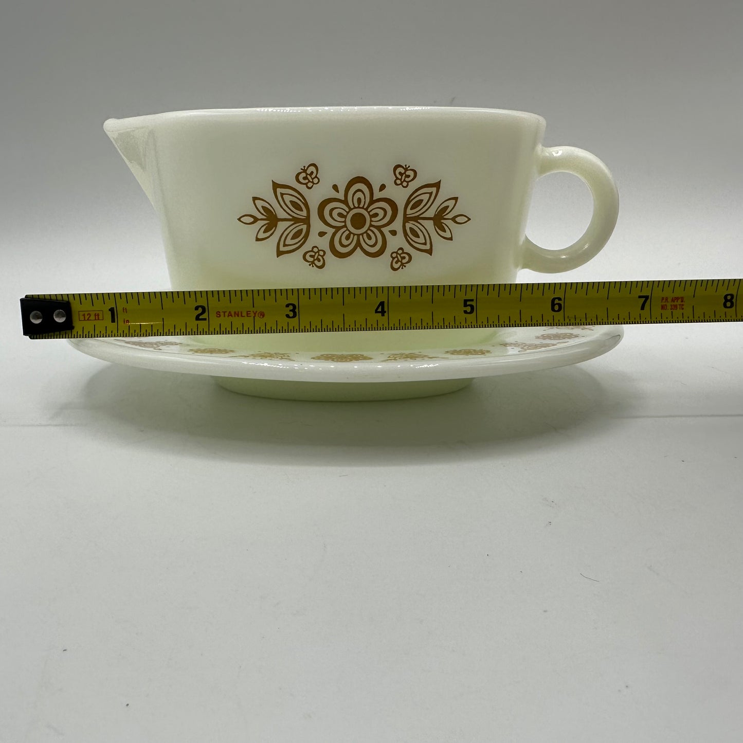 1970s Gold Butterfly Pyrex Milk Glass Gravy Boat & Platter